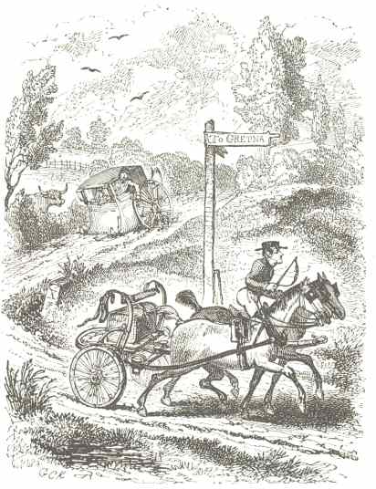 “The Deaf Post-Boy.”  From Clarke’s
“Three Courses and a Dessert,” 1830.  Drawn by G.
Cruikshank; engraved by S. Williams [?]