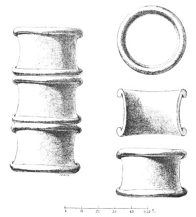 Figs. 62-65.—Terra-cotta cylinders in elevation, section
and plan; from Place.