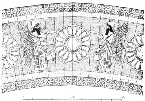 Fig. 124.—Detail from enamelled archivolt. Khorsabad. From
Place.