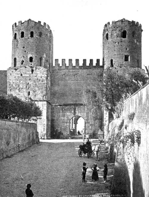 Gateway of San Sebastian, Rome. There are many gates in the walls which now surround the city.

