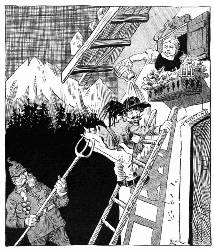 [German Cartoon]
Italy's Troubles
—From Der Brummer, Berlin.
Italy: "Hang it all! I have been at this window for nearly three
years!"