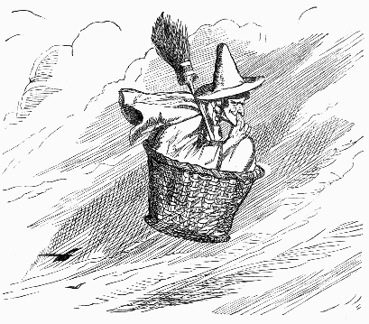 woman flying in basket