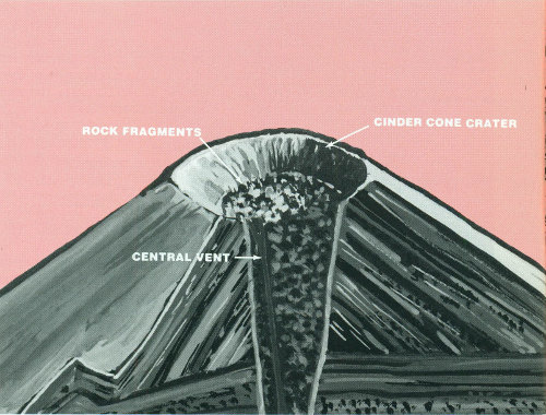 Schematic representation of the internal structure of a typical cinder cone.