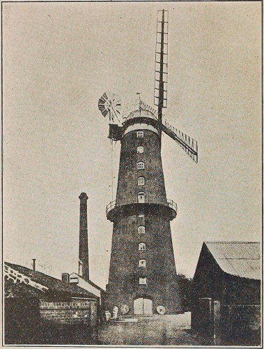 Brick tower mill; largest built. Great Yarmouth, England.
(With Cubit’s tail vane.)