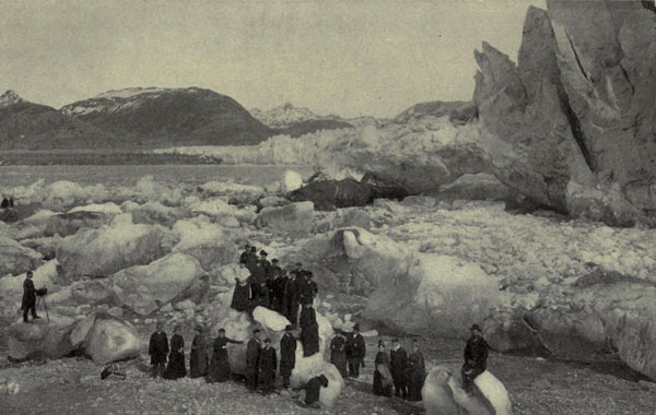 The Muir Glacier in
the Seventies, showing Ice Cliffs and Stranded Icebergs