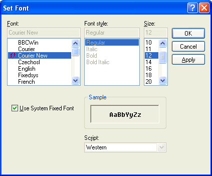 Set Font dialogue